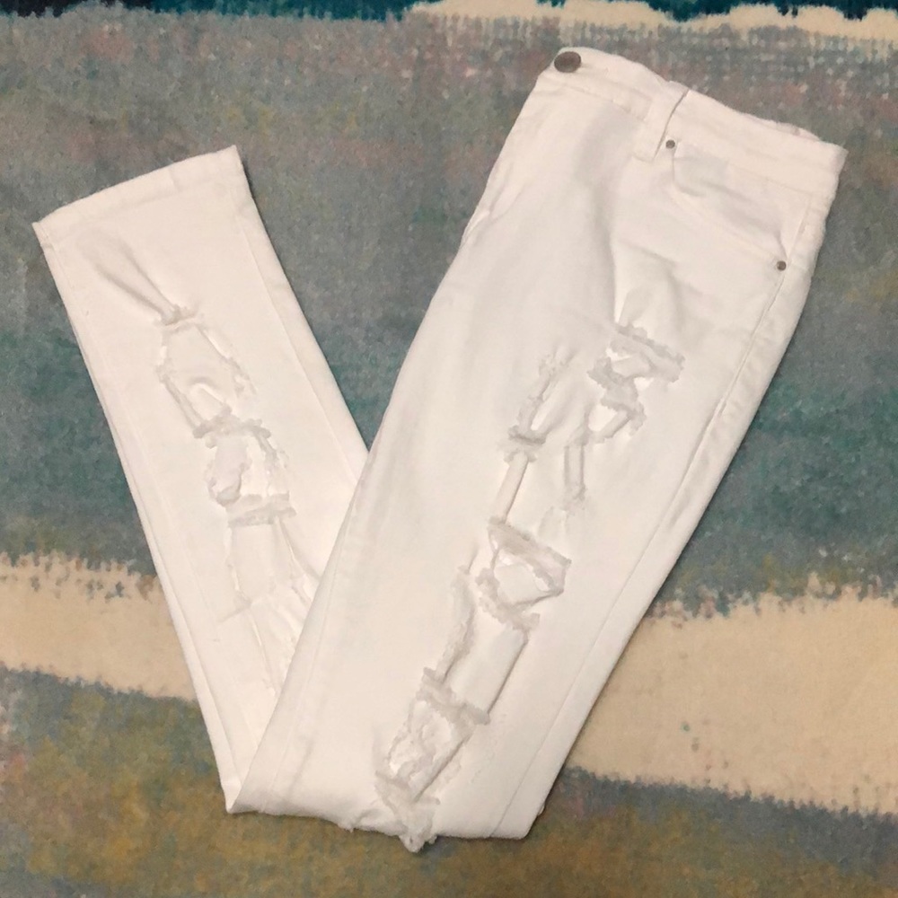 BlankNYC Ripped Skinny Jeans in White Lines SZ 28